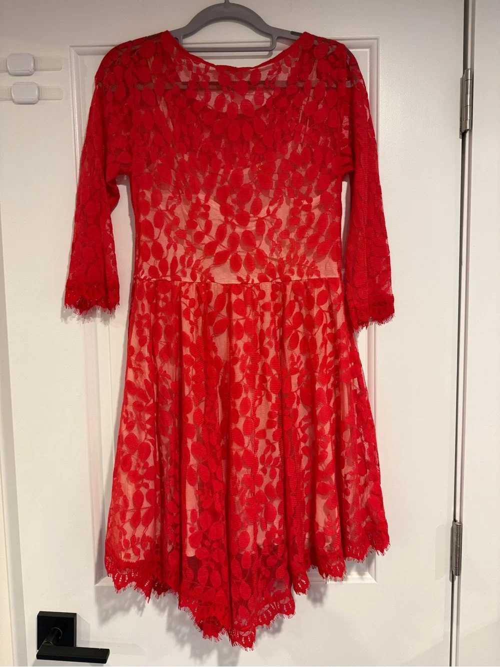 Free People Floral Lace Mesh Mini Dress Women's Size 4 Red Boho Festival
